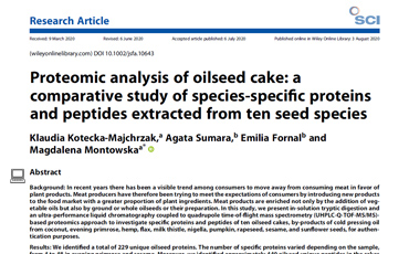 Publikacja „Proteomic analysis of oilseed cake: a comparative study of species-specific proteins and peptides extracted from ten seed species”